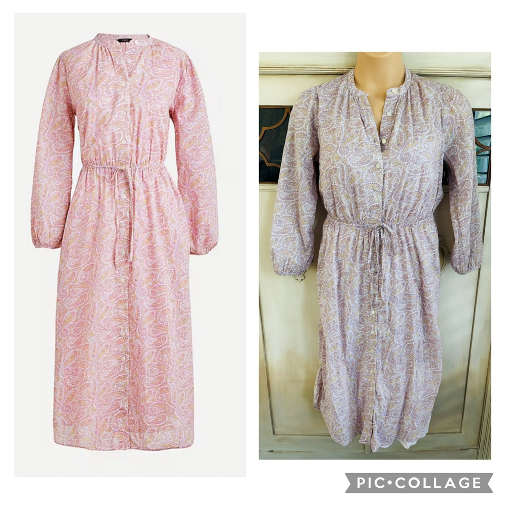 VGUC J.Crew Reimagined Tie-waist cotton voile midi dress in beach paisley | Sz6T